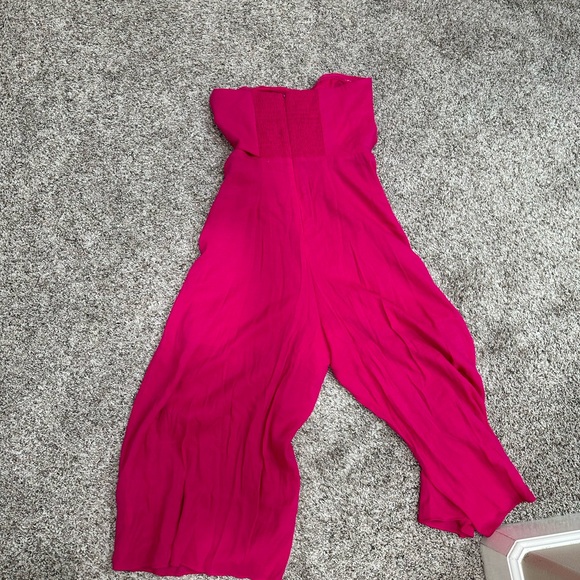 Maeve Anthropologie fuschia pink wide leg jumpsuit 0 EUC strapless barbie tie - Picture 3 of 4